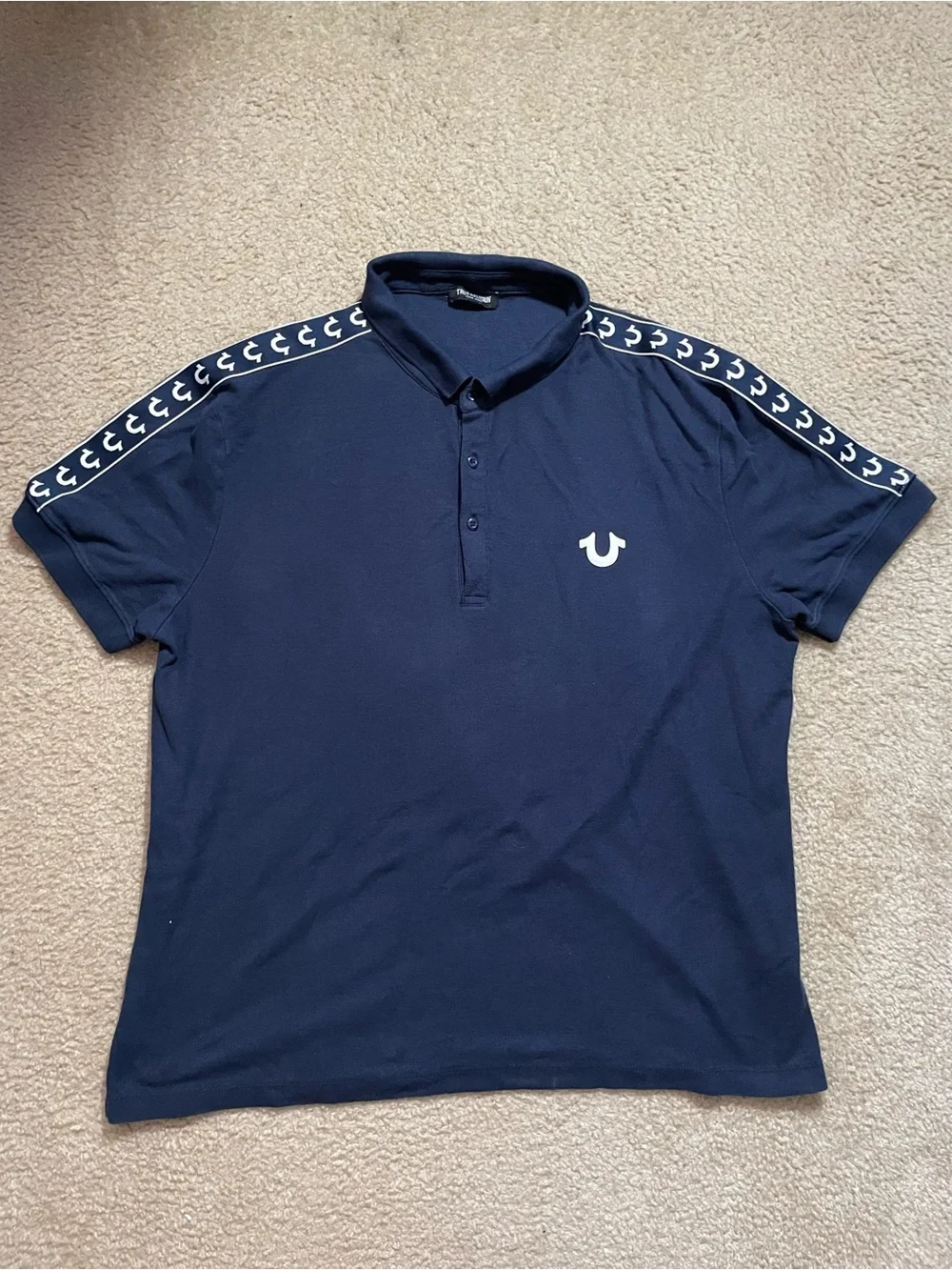 True Religion Navy Polo with White Logo Shoulder Tape